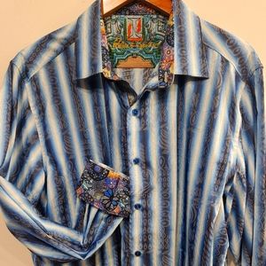 Robert Graham XL Blue White and Black Long Sleeve Shirt
